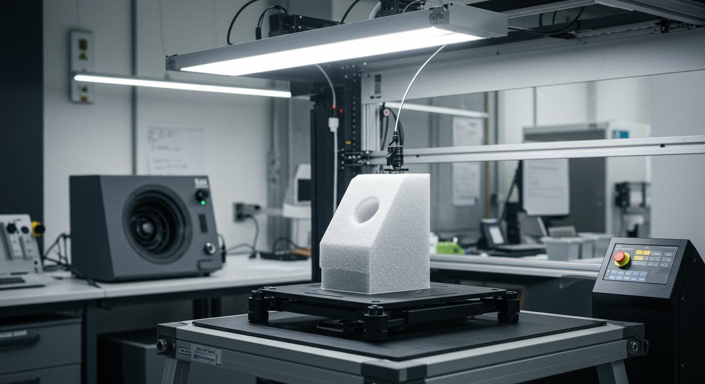 Nahaufnahme von Metamaterialien in Form eines gedruckten Gitters, demonstrierend Dämpfungseigenschaften, ohne jegliche Beschriftung